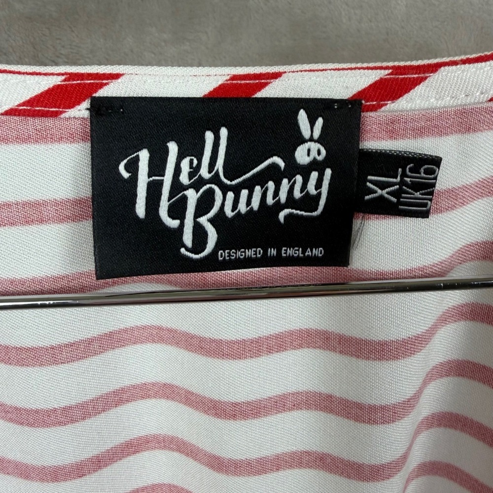 Hell Bunny Ahoy Dress XL UK 16 Red White Striped Nautical Retro Button Summer - Picture 4 of 14
